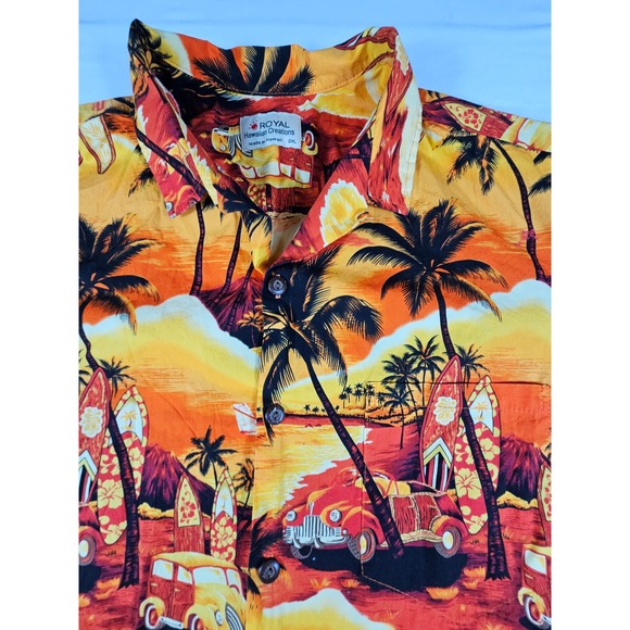 Royal Hawaiian Creations Other - Royal Hawaiian Creations Mens 2XL Orange Scenic Woody Car Surfboard Shirt Hawaii